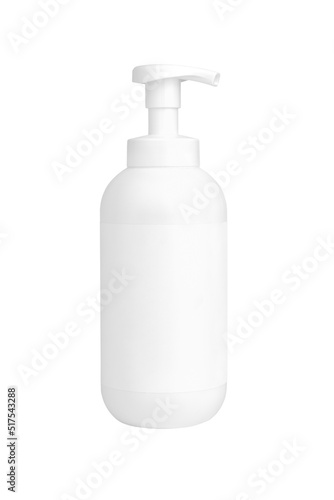 White bottle-dispenser for liquid soap or shampoo, isolated on white background, copy space