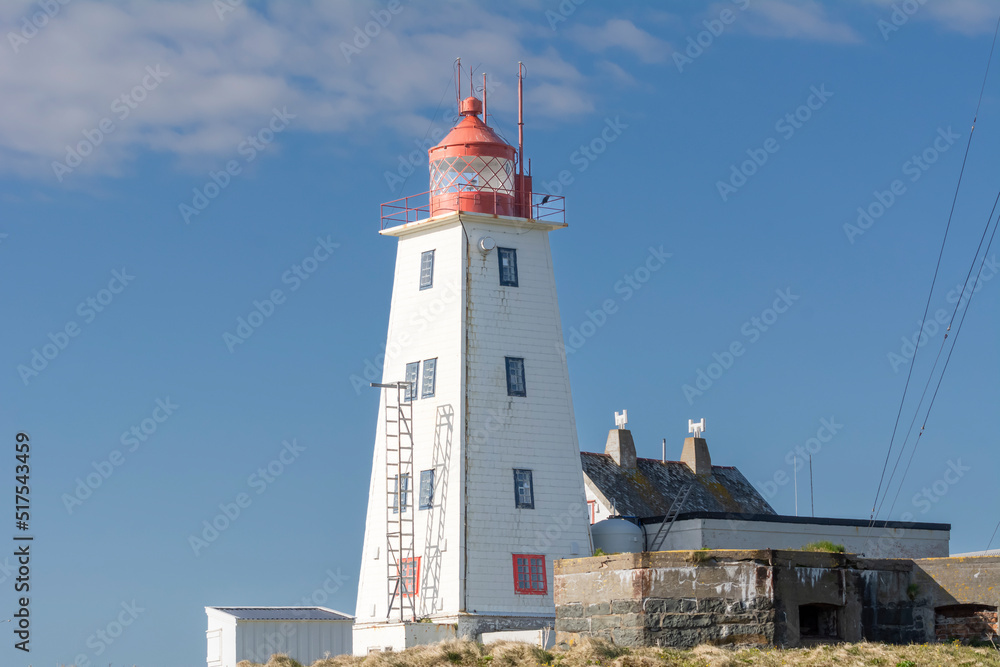 The view of the lighthouse at Nature Reserve on Hornoya Island, Varanger Penisula, Norway.