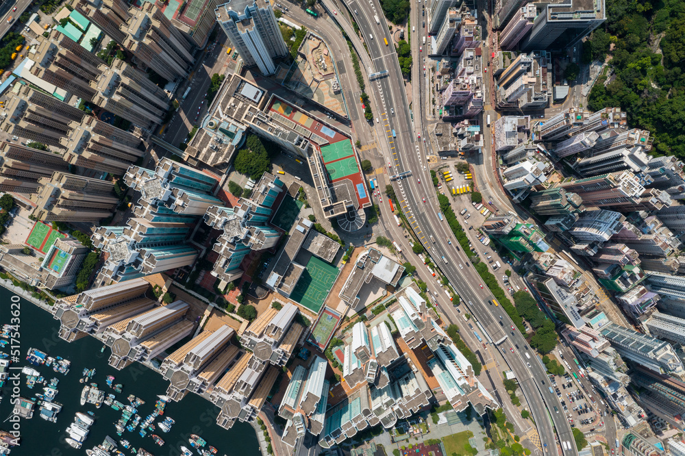 Hong Kong Top view of the seaside city