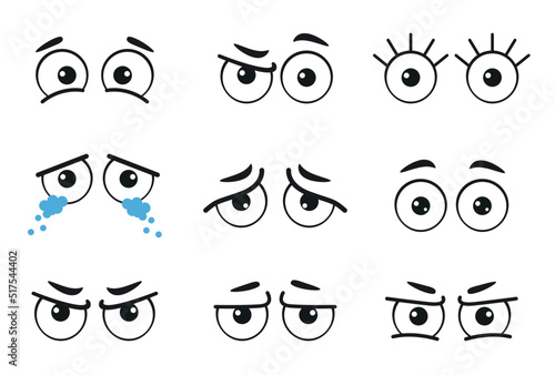 Cartoon doodle eye with different emotions isolated graphic design element flat concept