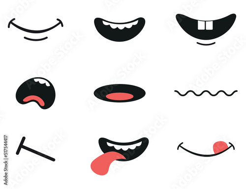 Cartoon doodle simple mouth isolated design element concept set