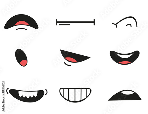 Cartoon doodle simple mouth isolated design element concept set