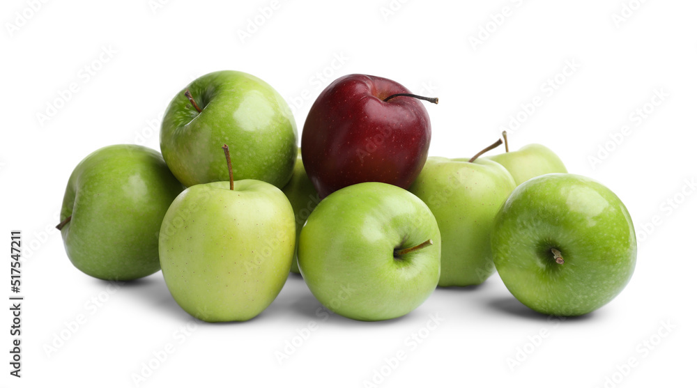 Fresh ripe green and red apples on white background Fresh ripe green and red apples on white background