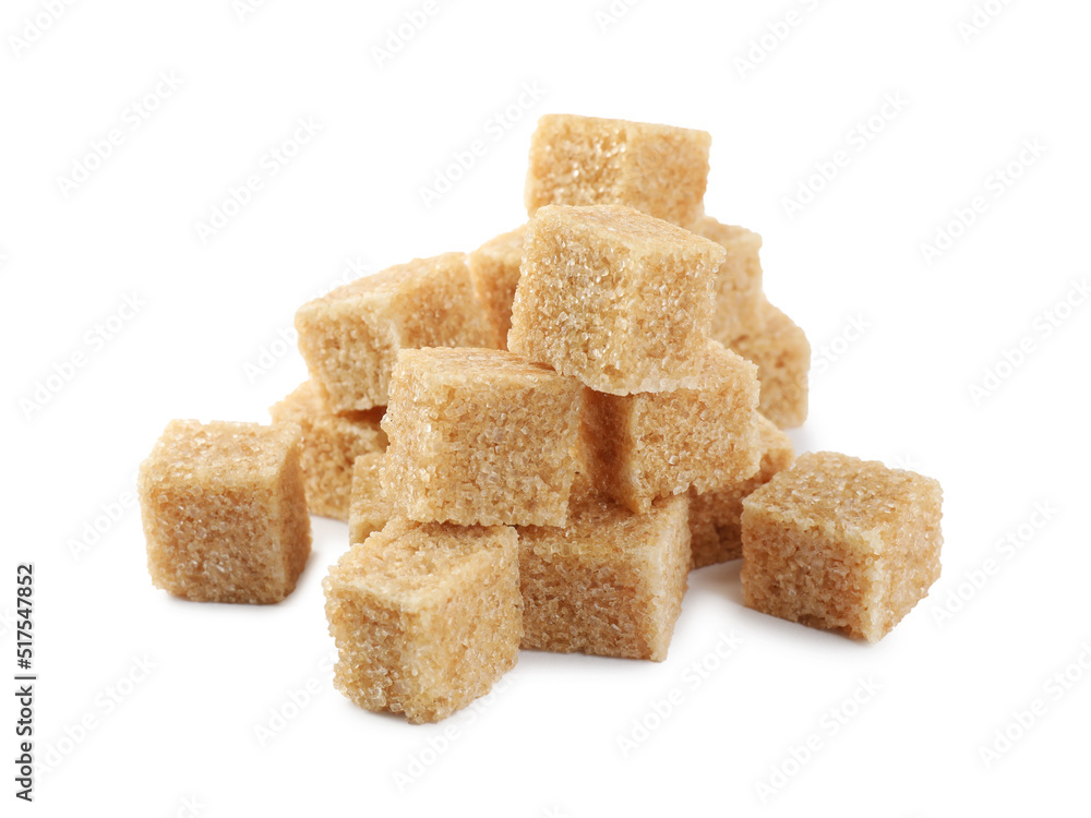 Pile of cubes with brown sugar on white background Pile of cubes with brown sugar on white background
