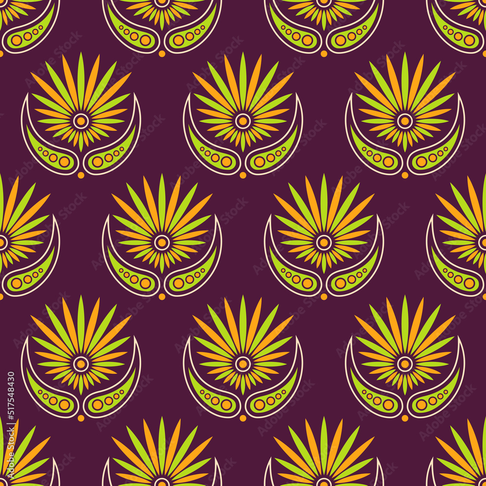 Seamless color vector pattern. Abstract floral decorative geometric pattern. Ornament for fabric, wallpaper, packaging. Color background in flat design style.