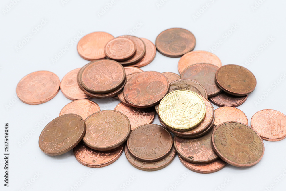 cents spanish coins on white background