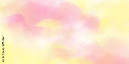 Abstract colorful background with watercolor, curved lines covered pink and yellow background for wallpaper, cover, card, decoration and design.