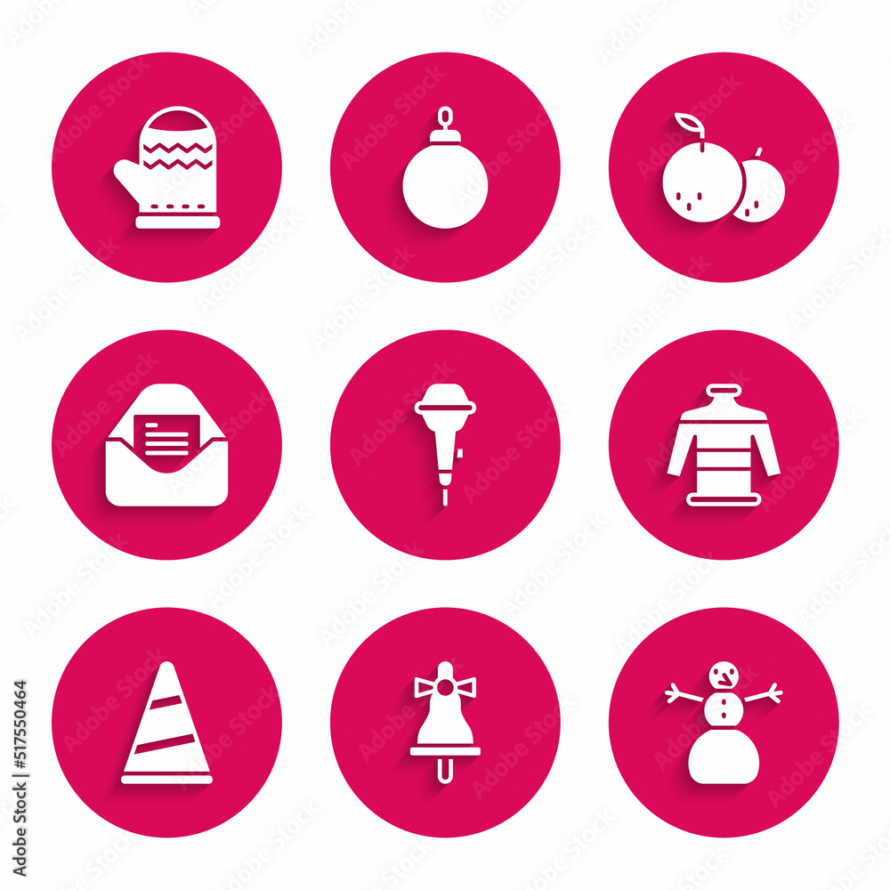 Set Microphone, Merry Christmas ringing bell, snowman, sweater, Party hat, party invitation card, Tangerine and mitten icon. Vector Set Microphone, Merry Christmas ringing bell, snowman, sweater, Party hat, party invitation card, Tangerine and mitten icon. Vector