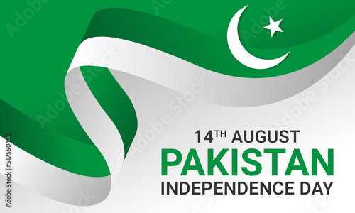 14Th of august happy pakistan independence day. Vector template for banner, greeting card, poster of pakistan independence day celebration. Waving pakistan flag. Vector illustration.