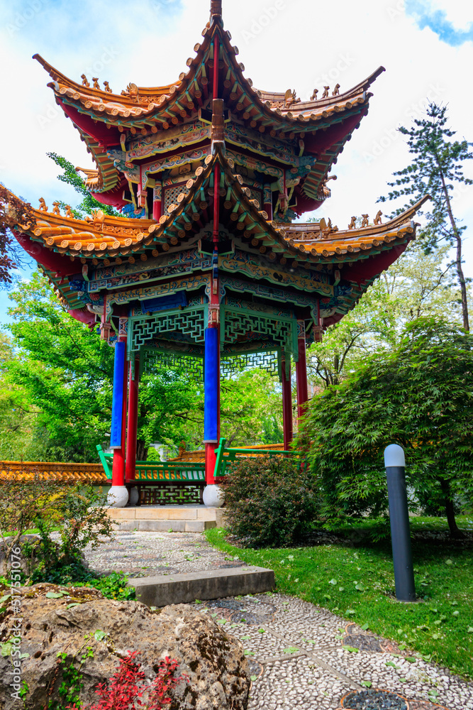 Traditional chinese gazebo in Chinese garden in Zurich, Switzerland