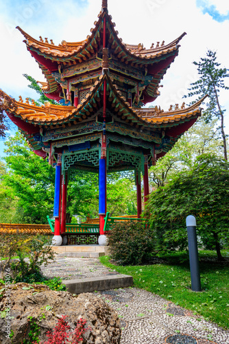 Traditional chinese gazebo in Chinese garden in Zurich  Switzerland