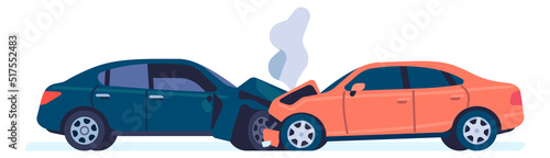 Road accident. Car crash. Smashed vehicle collision