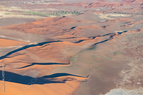 Namibia, aerial view of the Namib desert, wild landscape, panorama in rain season
