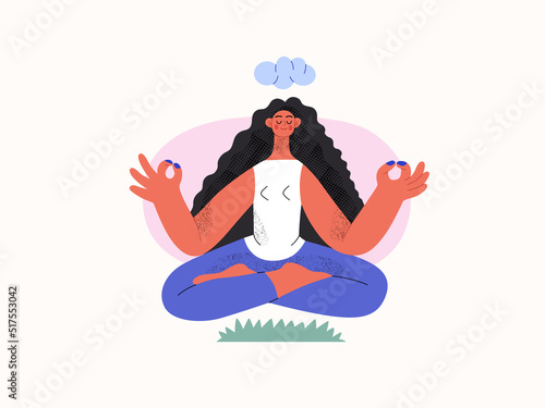 Relaxing shopping - Online shopping and electronic commerce series - modern flat vector concept illustration of a meditating woman in lotus pose. Promotion, discounts, sale and online orders concept