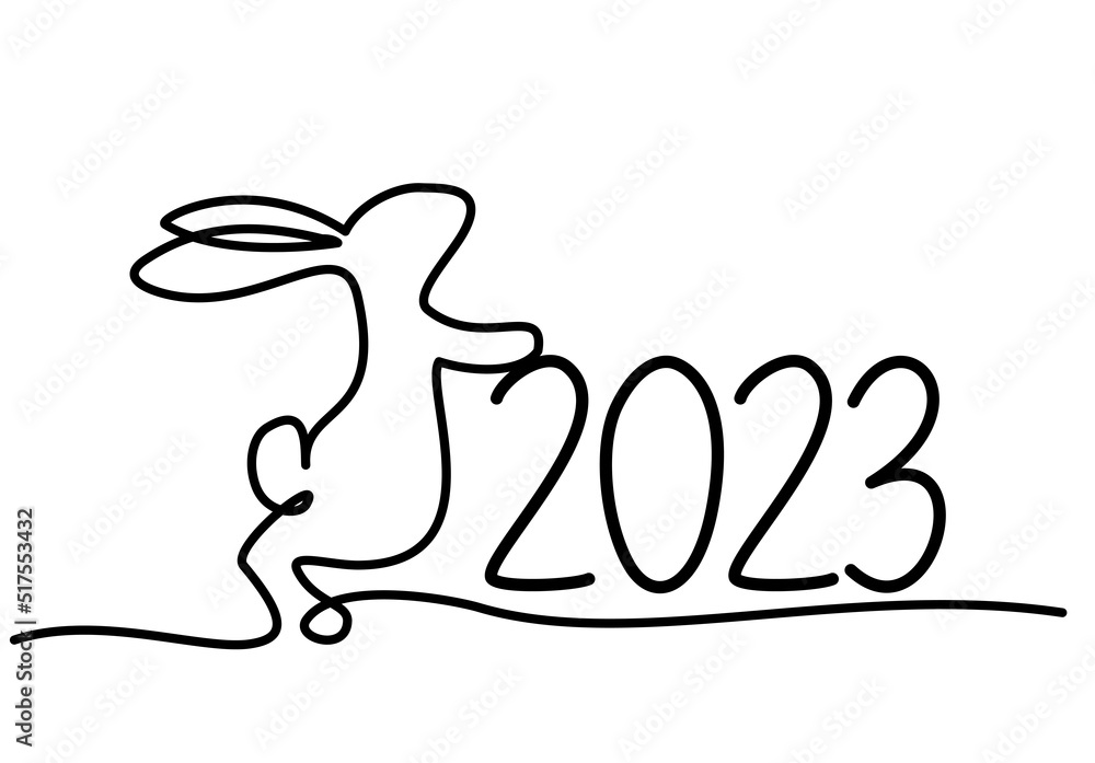 Bunny symbol of 2023 year. Continuous one line drawing Bunny symbol of 2023 year. Continuous one line drawing