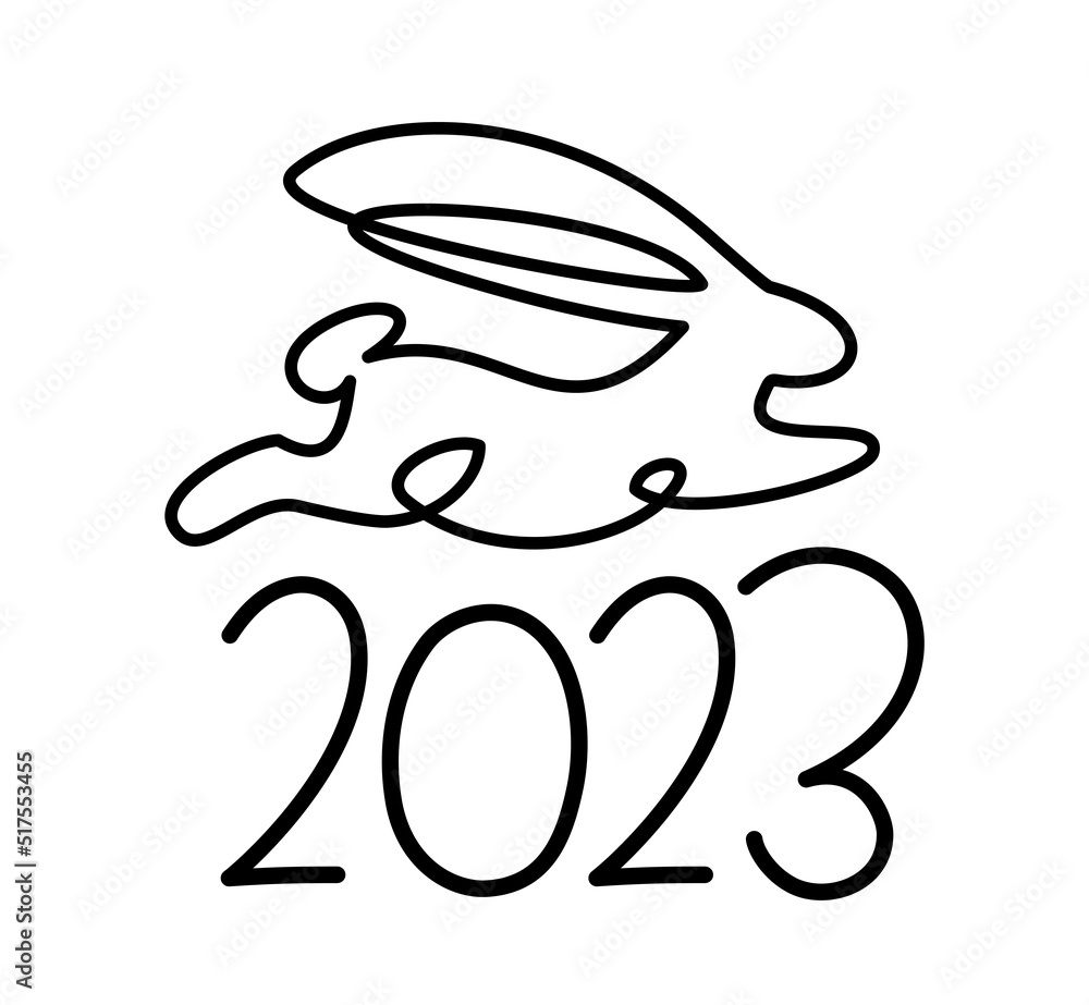 Obraz premium Bunny symbol of 2023 year. Continuous one line drawing