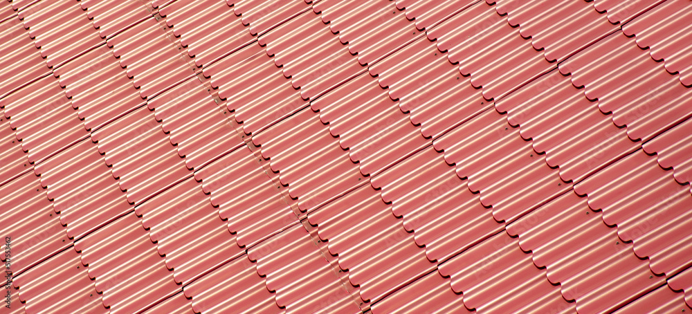 The Red zinc texture wall,metal floor. Red tile roof floor background The Red zinc texture wall,metal floor. Red tile roof floor background