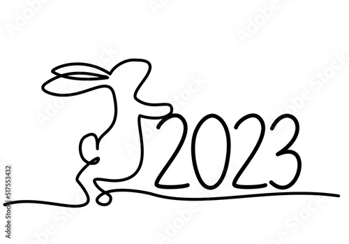 Bunny symbol of 2023 year. Continuous one line drawing