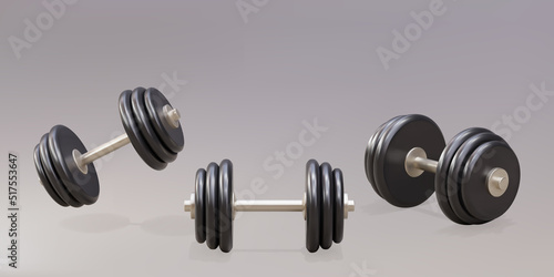 3d realistic set of dumbbells isolated on gray background. Vector illustration.