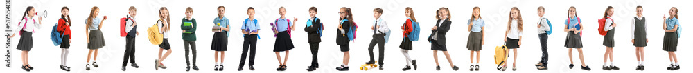 Set of funny little schoolchildren on white background Set of funny little schoolchildren on white background