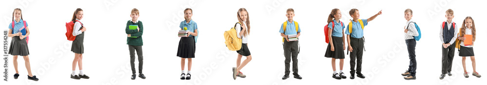 Set of cute little schoolchildren on white background Set of cute little schoolchildren on white background