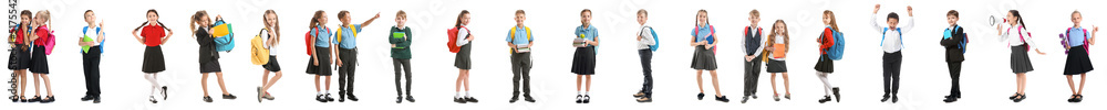 Set of cute little schoolchildren on white background Set of cute little schoolchildren on white background