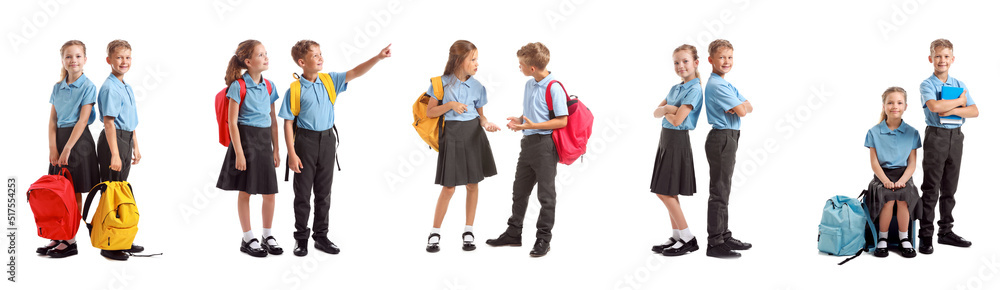Set of little students on white background Set of little students on white background