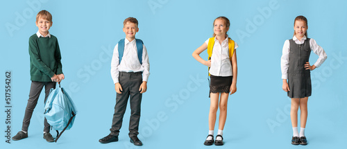 Set of little students on l...