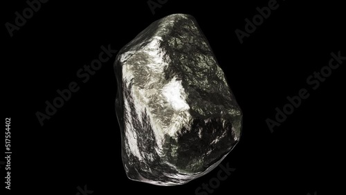 Realistic looping 3D animation of the shining palladium nugget demonstration rendered in UHD with alpha matte