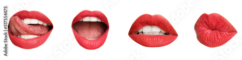 Set of red female lips on w...