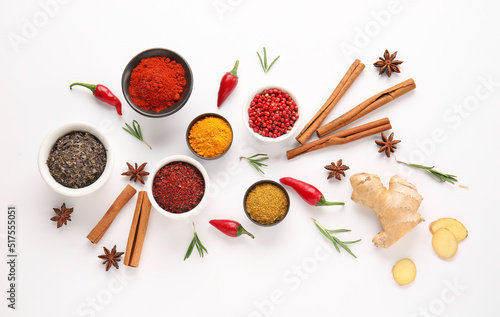 Fototapeta Naklejka Na Ścianę i Meble -  Composition with different spices isolated on white background