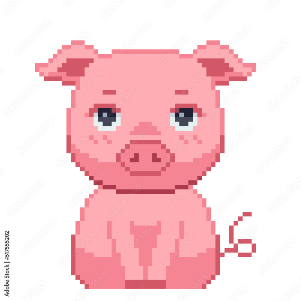 An 8-bit retro-styled pixel-art illustration of a cute pig. An 8-bit retro-styled pixel-art illustration of a cute pig.