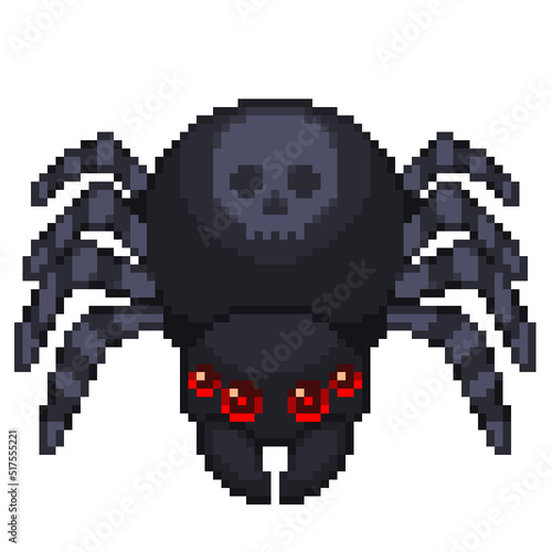 An 8-bit retro-styled pixel-art illustration of a creepy tarantula spider.