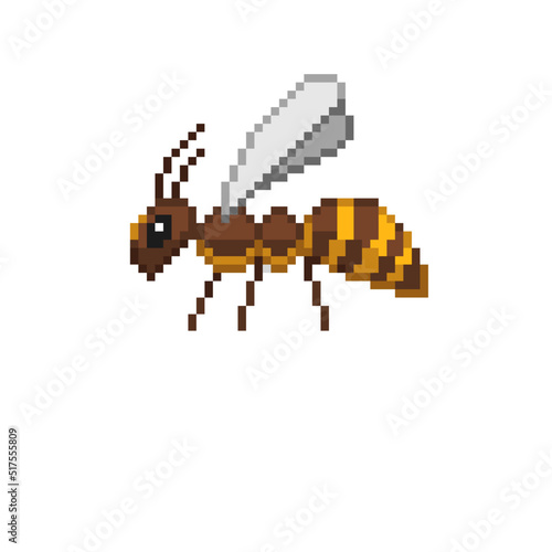 An 8-bit retro-styled pixel-art illustration of a yellow bumble bee.