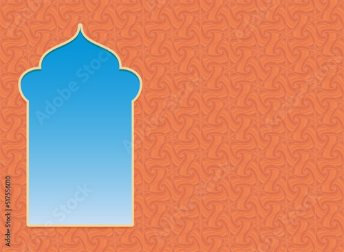 Card with shape of windows or gates. Background with arabic door silhouette for Ramadan Kareem banner and invitations. Luxury label template. Symbol traditional islamic arches.