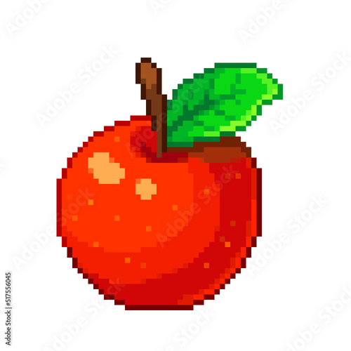 An 8-bit retro styled red apple cartoonish icon.