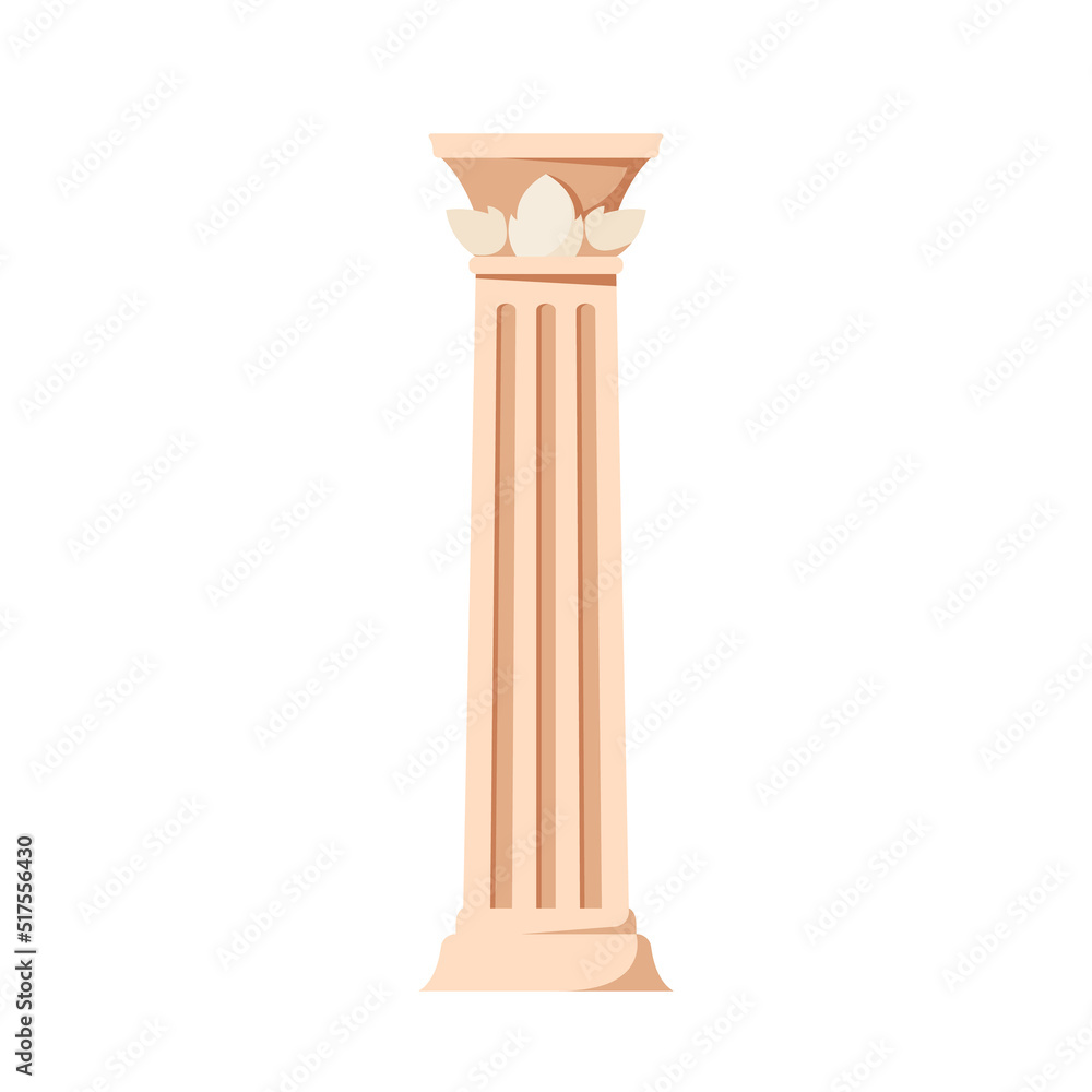 Antique Pillar Grooves Ornament, Isolated Facade Design Element On White Background. Ancient Classic Stone Column Antique Pillar Grooves Ornament, Isolated Facade Design Element On White Background. Ancient Classic Stone Column