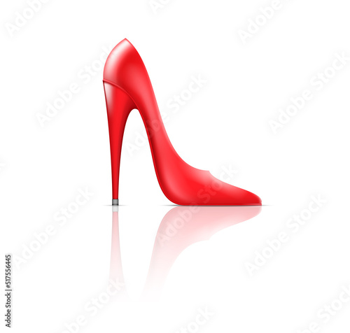 Elegant high heel shoe isolated. Classic women leather red footwear element. Festive clothing