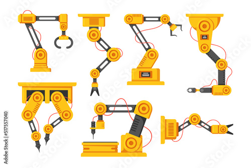 Industrial Robotic Arms Of Robot Manipulator. Manufacturing Automation Technology. Industrial Articulated Robots Set