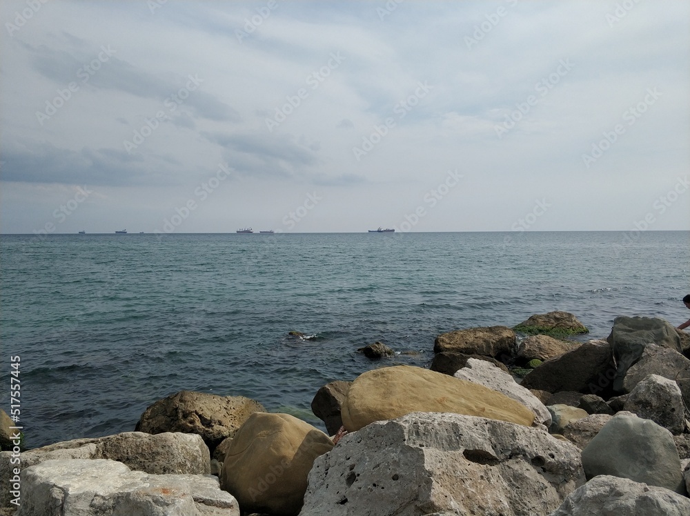 Large stones on the beach in Tuapse bay