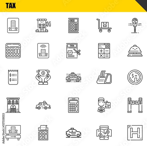 tax vector line icons set. hotel, hotel and invoice Icons. Thin line design. Modern outline graphic elements, simple stroke symbols stock illustration