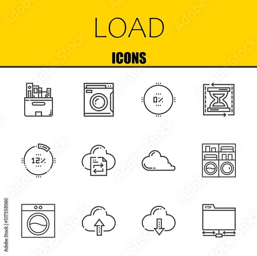 load vector line icons set. files, washing machine and percentage Icons. Thin line design. Modern outline graphic elements, simple stroke symbols stock illustration