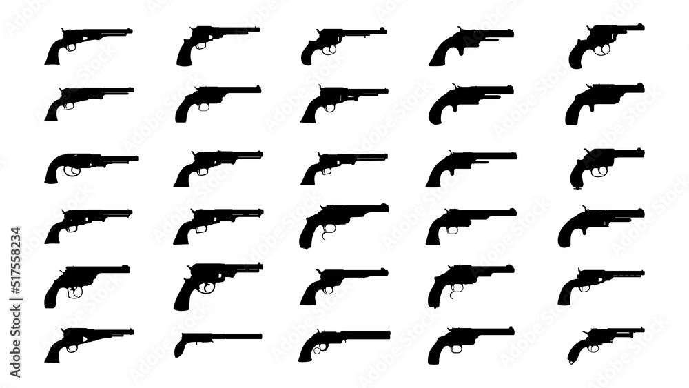 Set of old pistols silhouettes. Vector EPS10. Set of old pistols silhouettes. Vector EPS10.