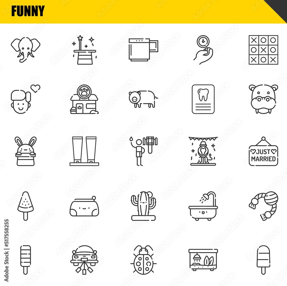 Fototapeta premium funny vector line icons set. elephant, popsicle and bunny Icons. Thin line design. Modern outline graphic elements, simple stroke symbols stock illustration