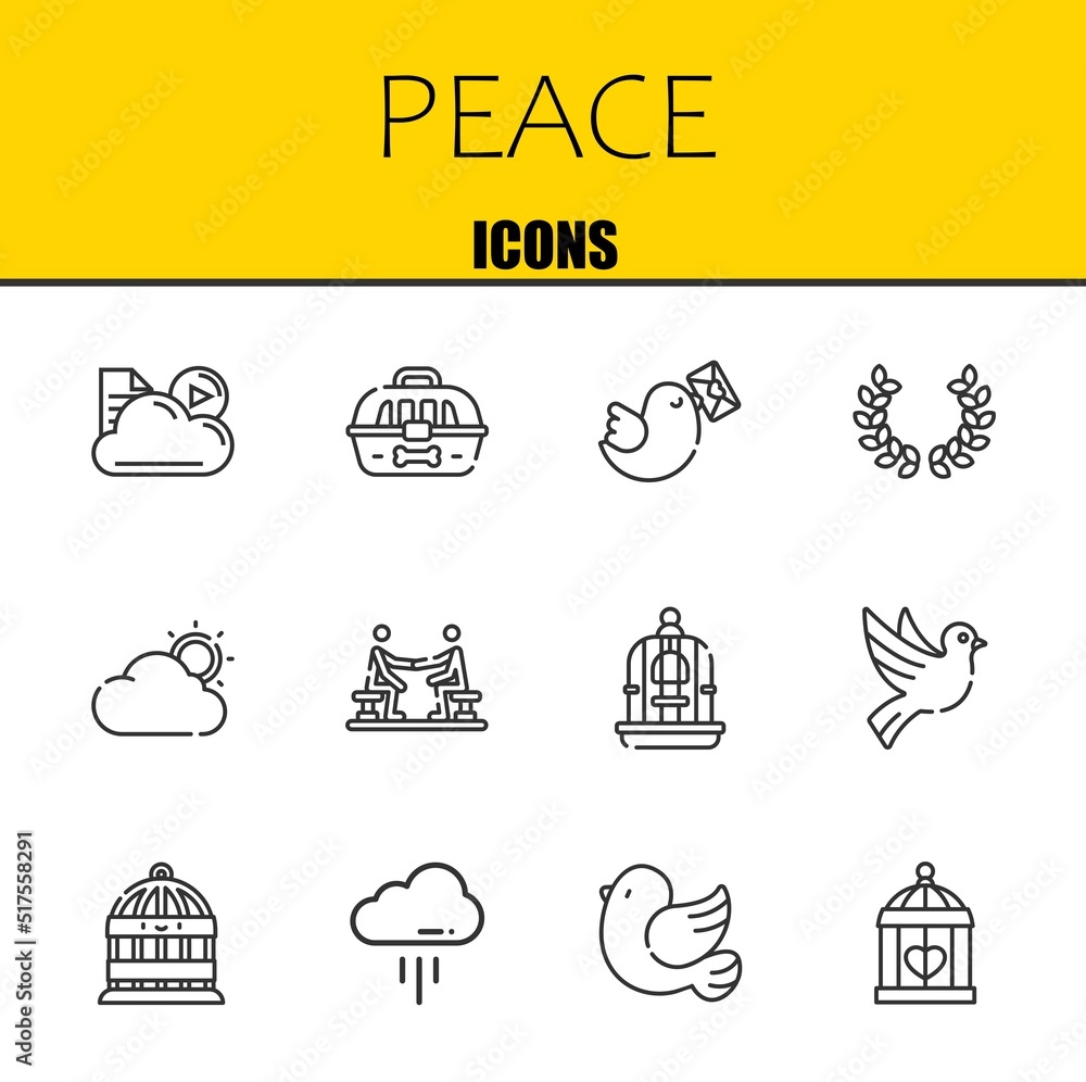peace vector line icons set. cloud, cage and pigeon Icons. Thin line ...
