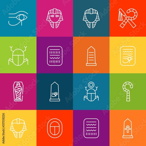 Modern thin line icons set of mummy elements. Premium quality outline symbol collection. Simple mono linear pictogram pack. Stroke vector logo concept for web graphics