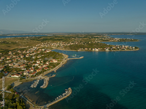 Croatia - Privlaka - Near the sunset time from drone view. Ideal place for families with young children on the sandy beach