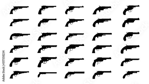 Set of old pistols silhouettes. Vector EPS10.