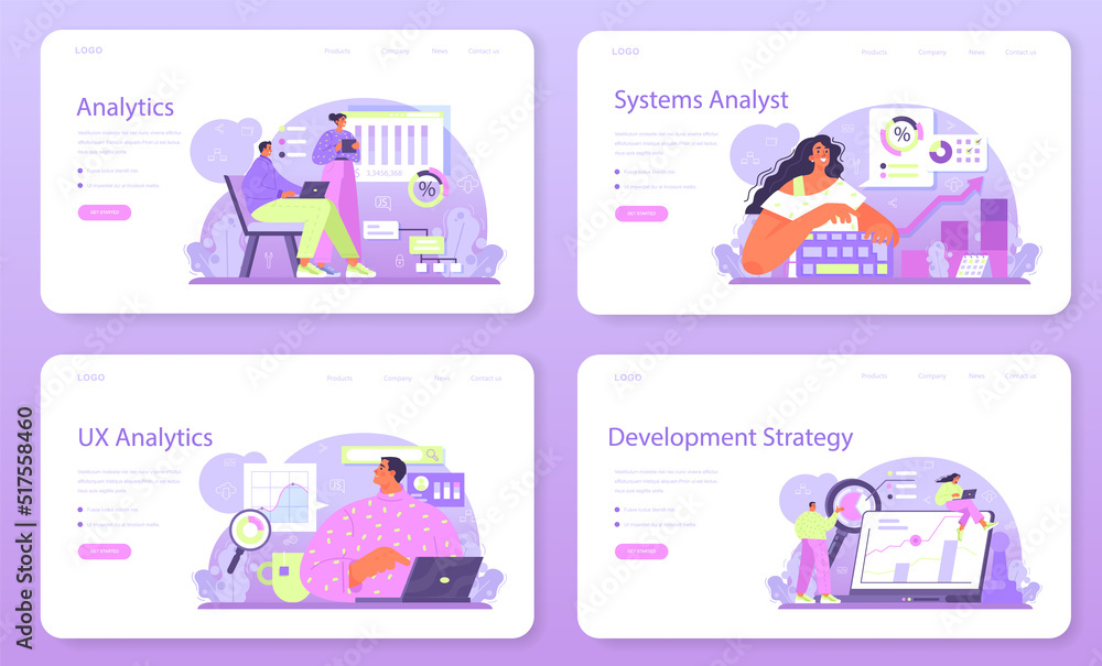 System analyst web banner or landing page set. IT technologies System analyst web banner or landing page set. IT technologies