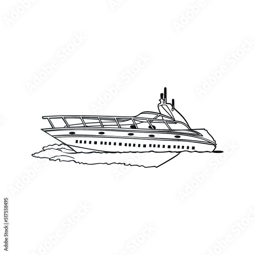 Line-drawn boat Isolated on White Background